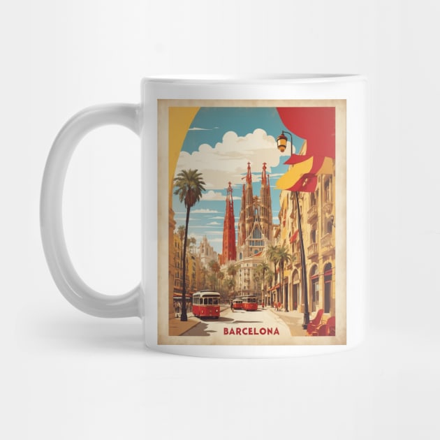 Cathedral of the Holy Cross and Saint Eulalia Barcelona Spain Travel Tourism Retro Vintage Art by TravelersGems